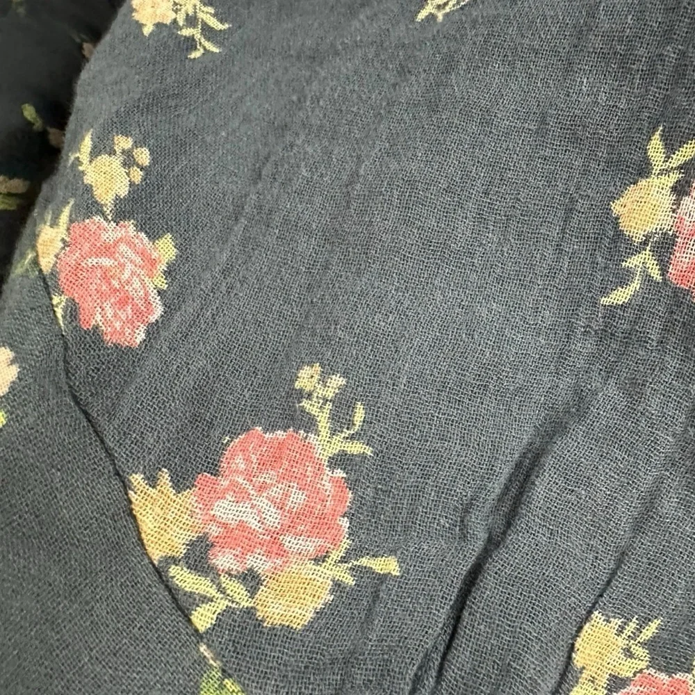 Free People Chloe Printed Top Washed Black Floral Large NWT Cottage Bow Gauze